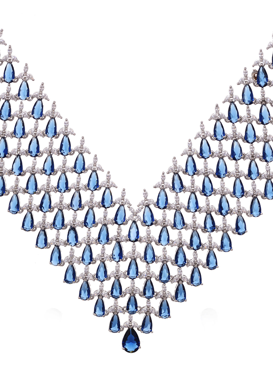 Silver Plated Blue Sapphire AD Studded Statement Necklace Jewellery set, zaveri pearls, sale price rs, sale price, sale gold plated, sale gold, sale, rubans, ring, regular price, priyassi jew