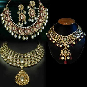 Pearls and Polki: A Closer Look at the Gold Plated Multi Polki Kundan Studded Pearl Beaded Jewellery Set