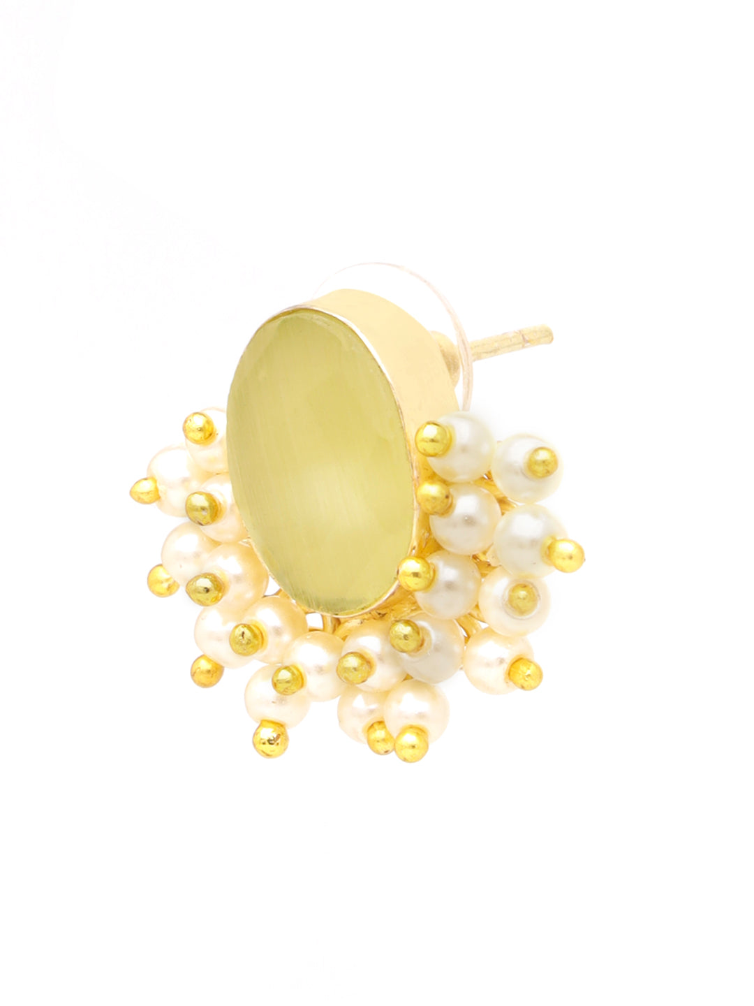 Gold Plated Green Stone & Pearl Beaded Earrings