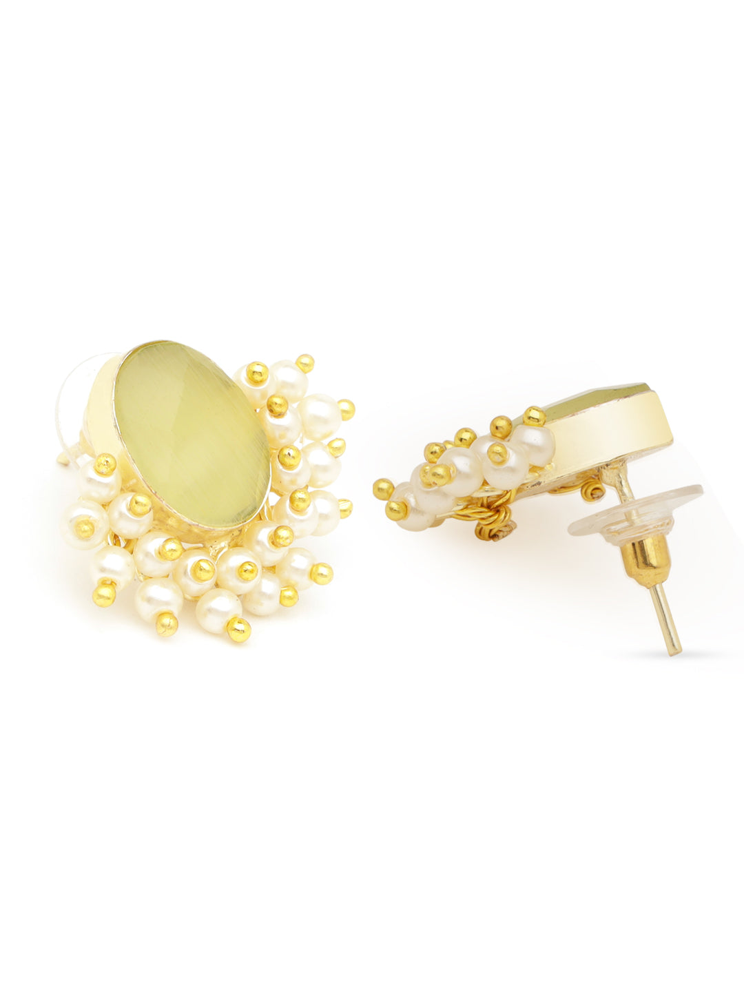 Gold Plated Green Stone & Pearl Beaded Earrings
