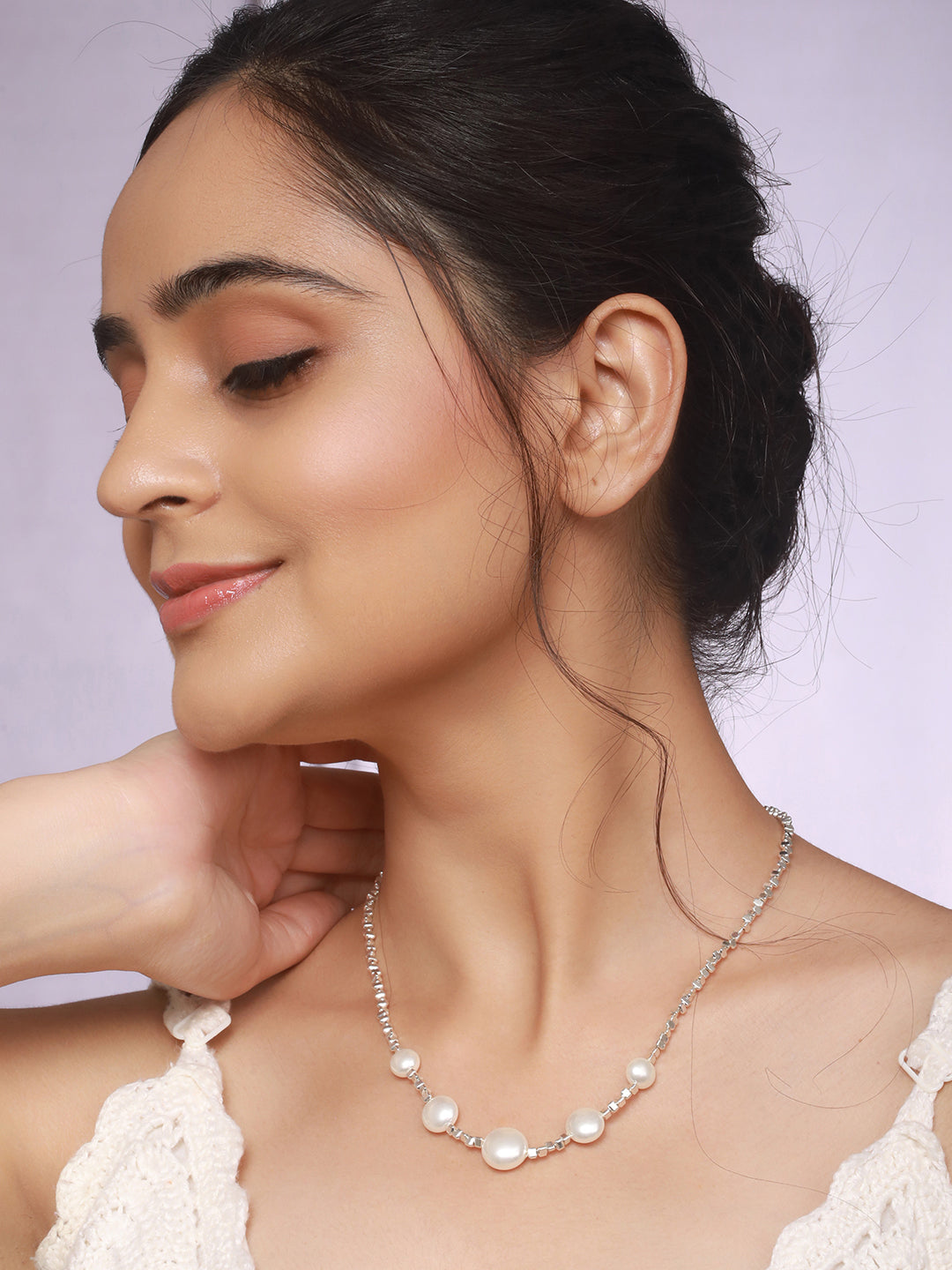 Anti-Tarnish Rhodium Plated Celestial faux  Pearl Luxurious Necklace & Chain