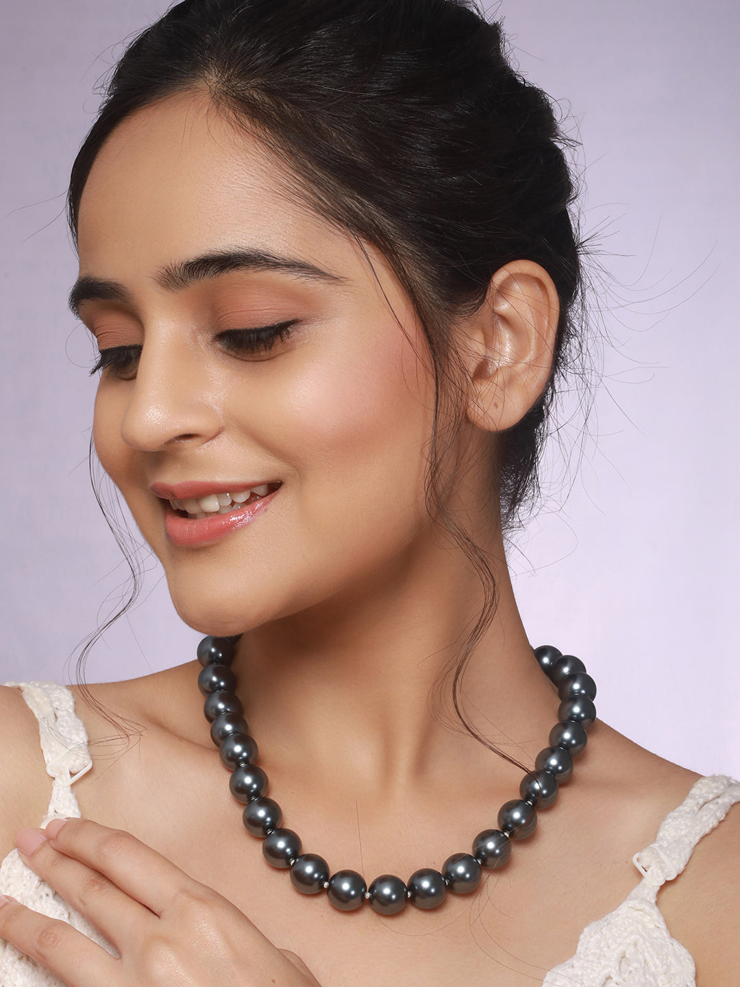 Anti-Tarnish Grey faux Pearls Stirng Mala Dailywear Necklace & Chain