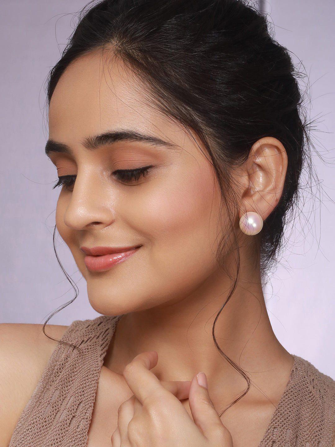 Anti-Tarnish Gold Toned Round  Pearl Studds 16 mm  Studds Earrings