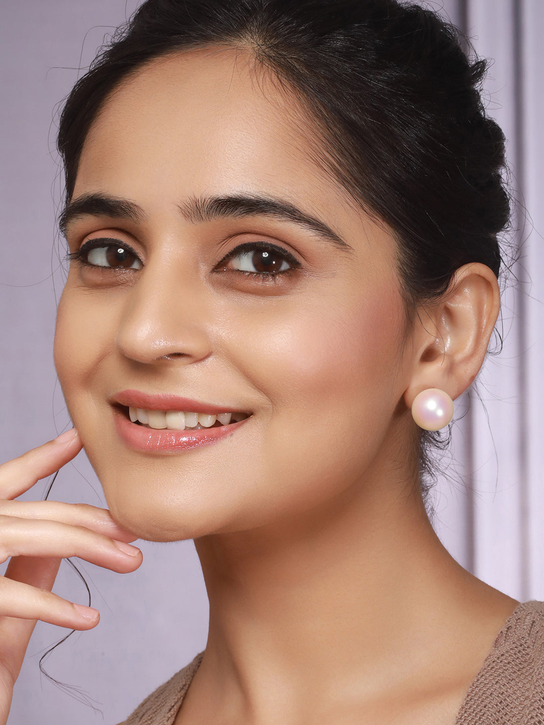 Anti-Tarnish Gold Toned Round  Pearl Studds 16 mm  Studds Earrings