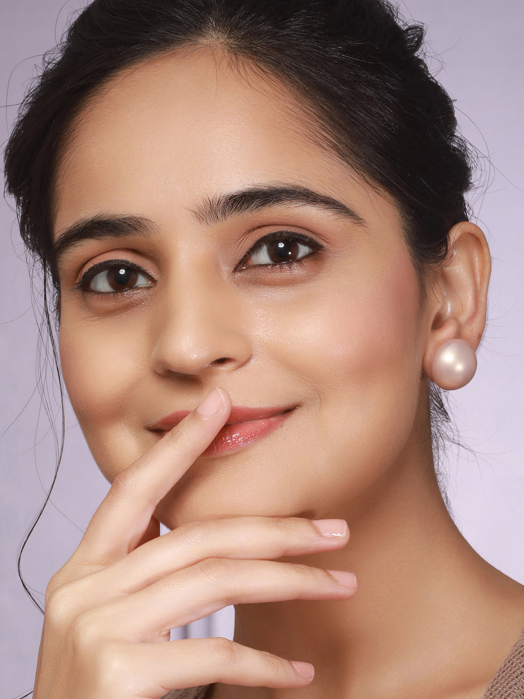 Anti-Tarnish Rose Toned Round Button Pearl Of 20mm Studds Earrings