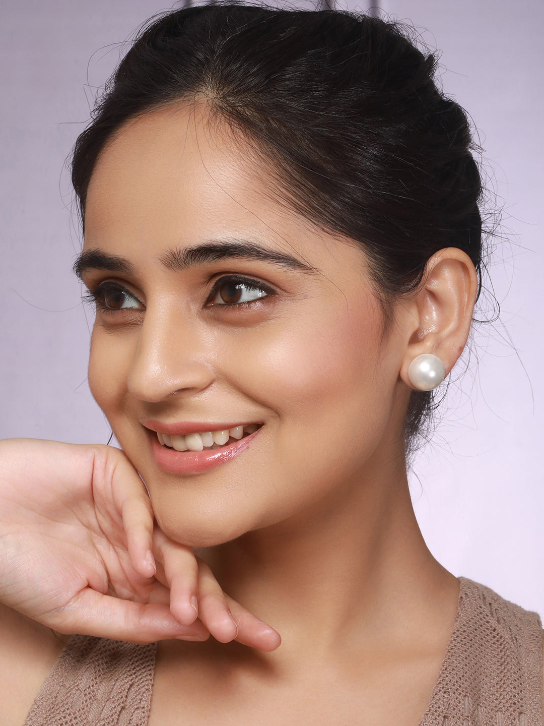 Anti-Tarnish Rhodium Toned Button Pearls Of 16mm  Dailywear Studds Earrings