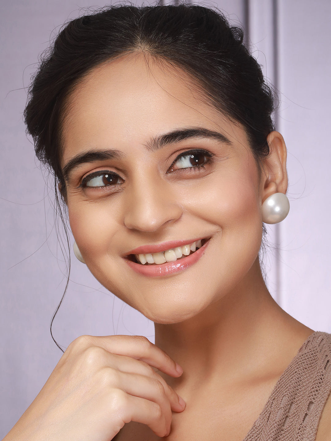 Anti-Tarnish Rhodium Toned 26 mm Round Button Pearls Large Studds Earrings