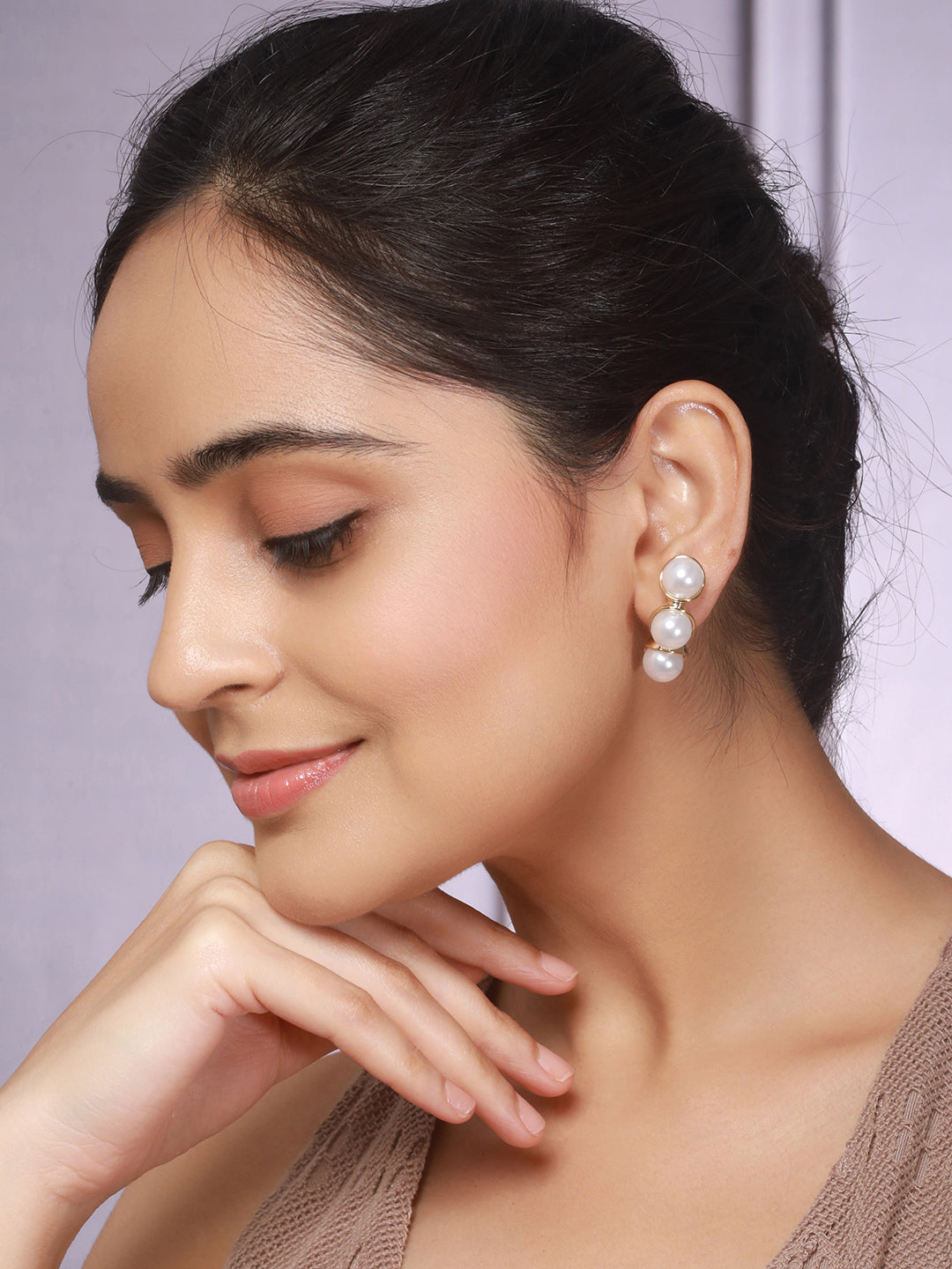 Anti-Tarnish Pearl Bunch Designer Double Sided Drop Studs Earrings