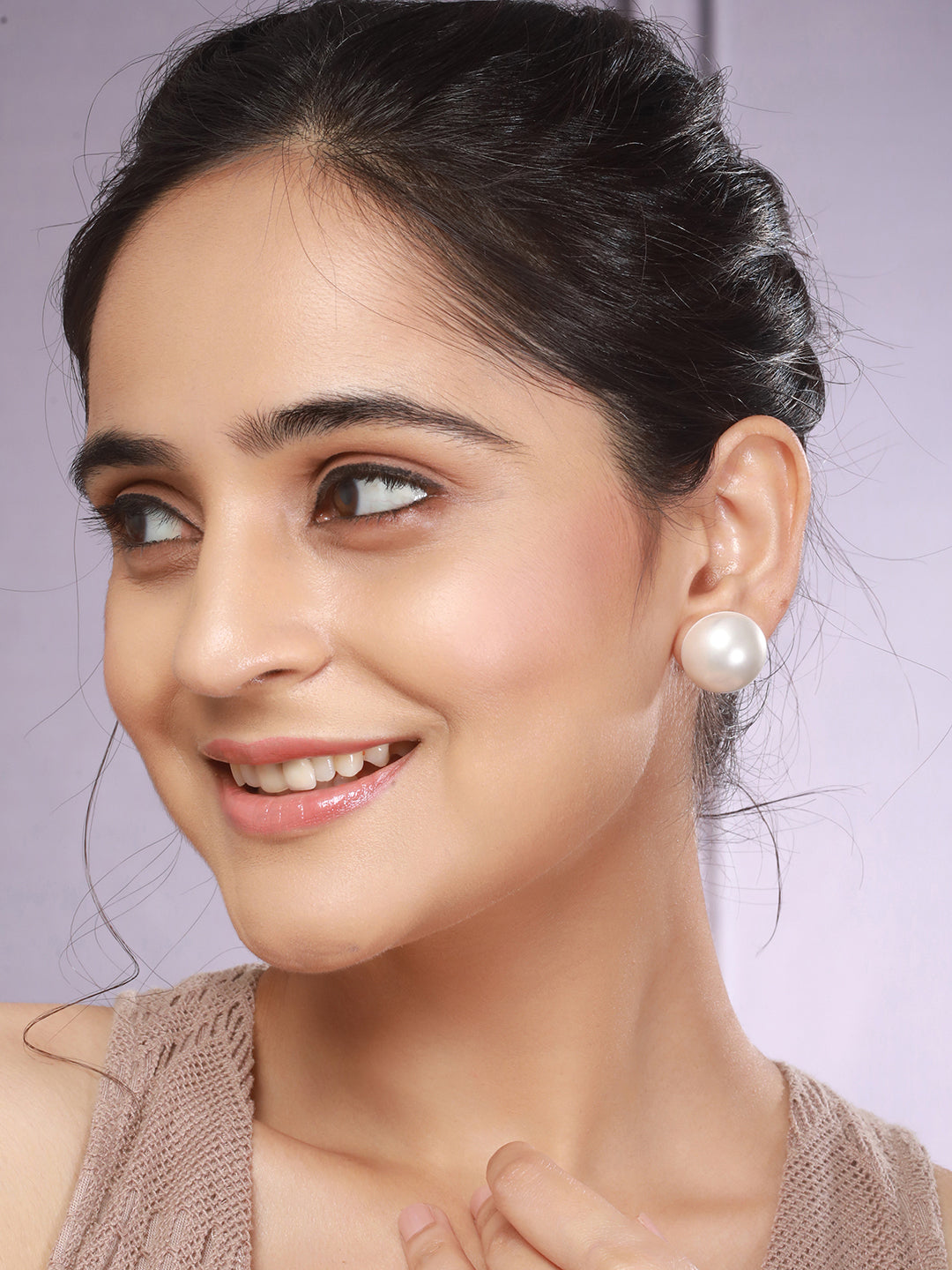 Anti-Tarnish Rhodium Toned Button Pearls Of 20mm  Dailywear Studds Earrings