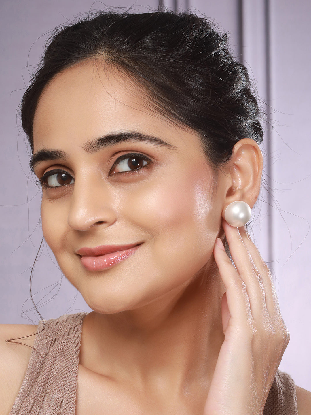 Anti-Tarnish Rhodium Toned Button Pearls Of 20mm  Dailywear Studds Earrings