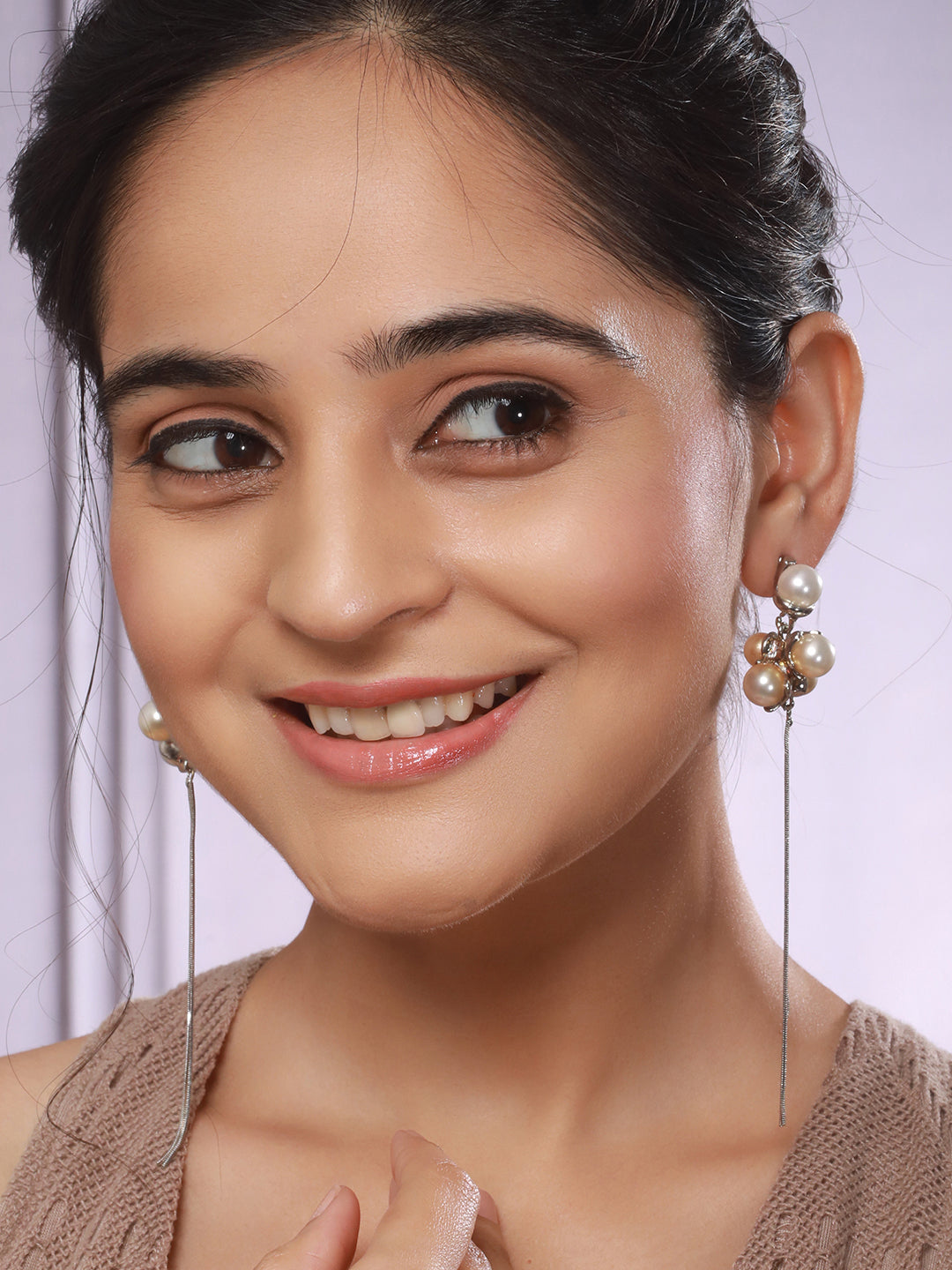 Anti-Tarnish Pearl Bunch Designer Long Chain Drop Studs Earrings