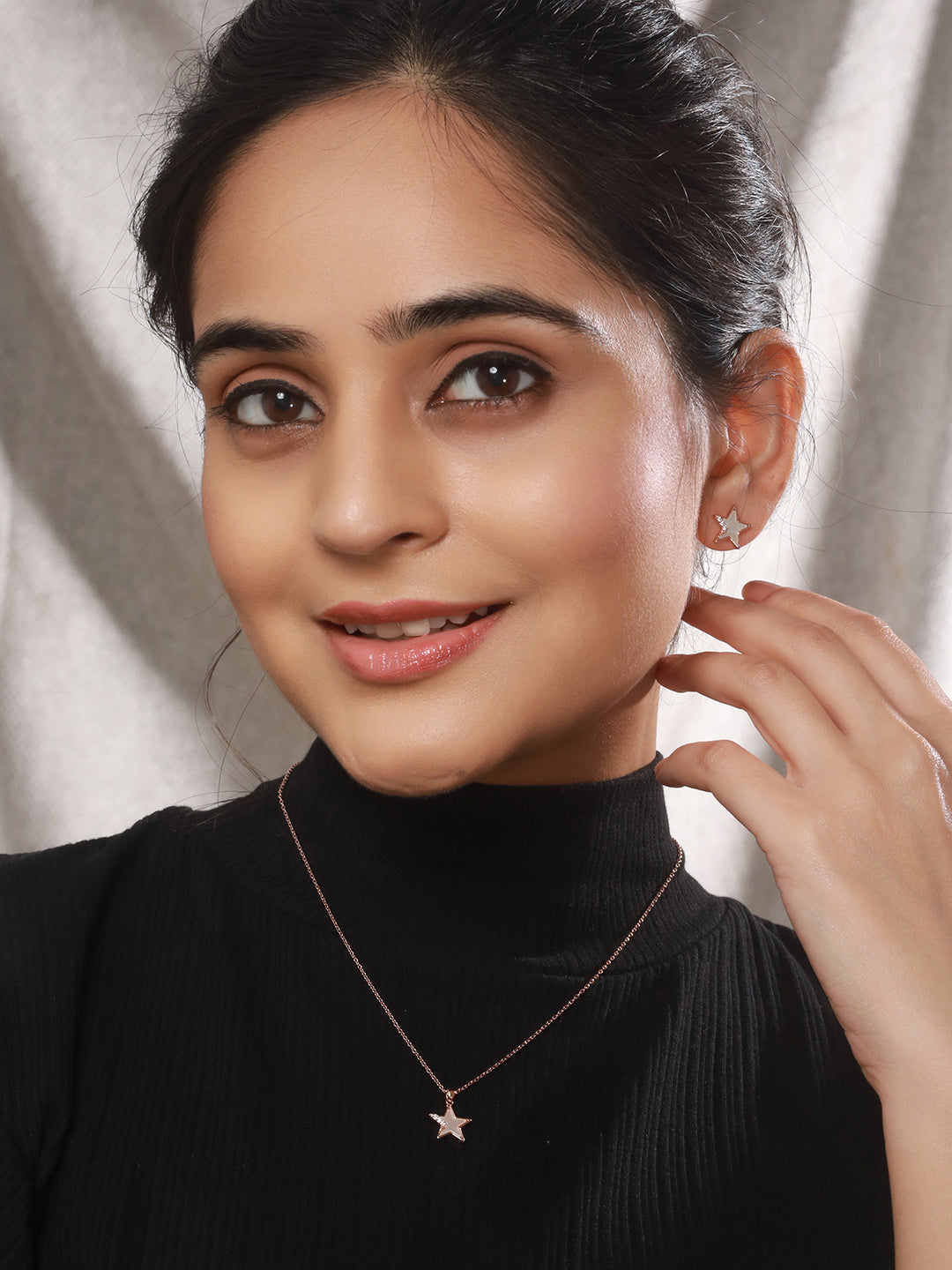 Anti-Tarnish Rose Gold Plated AD Studded Minimal Star Pendant jewellery Set