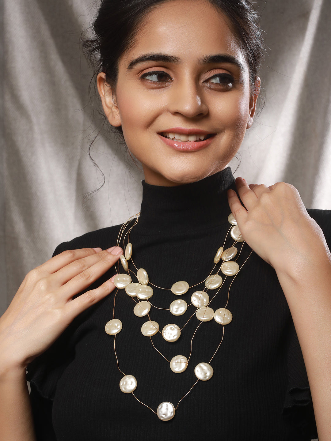 Anti-Tarnish Gold Toned Quirky Layered Pearl Minimal Necklace & Chain