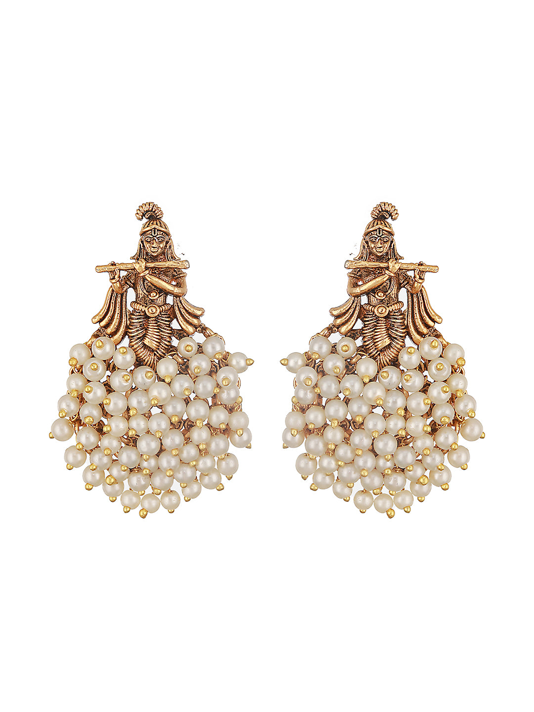 Gold Plated Pearl Beaded Shri Krishna Motif Designer Jewellery Set