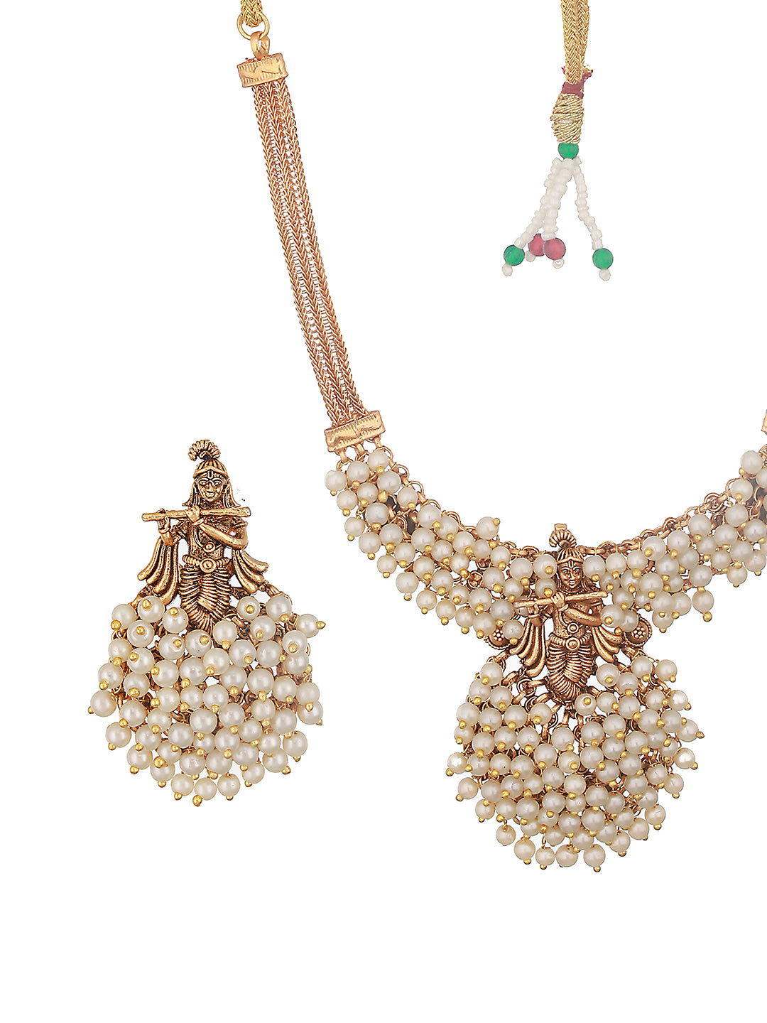 Gold Plated Pearl Beaded Shri Krishna Motif Designer Jewellery Set