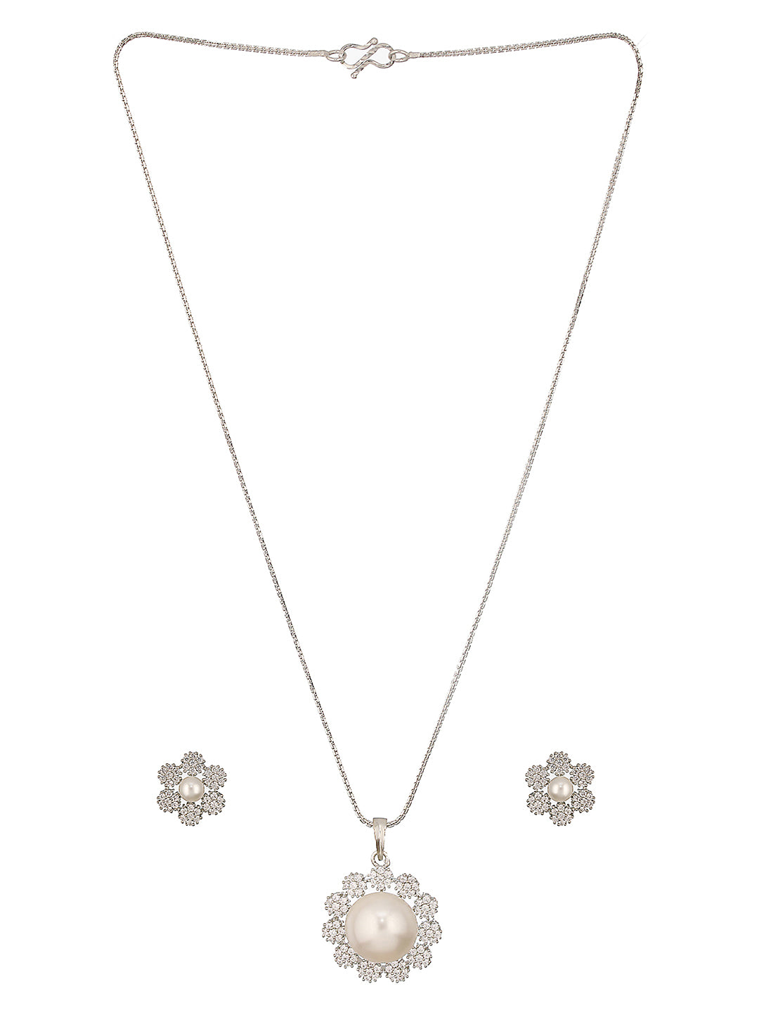 Silver Plated Faux  Pearl Beaded Statement Minimal Locket Jewellery Set