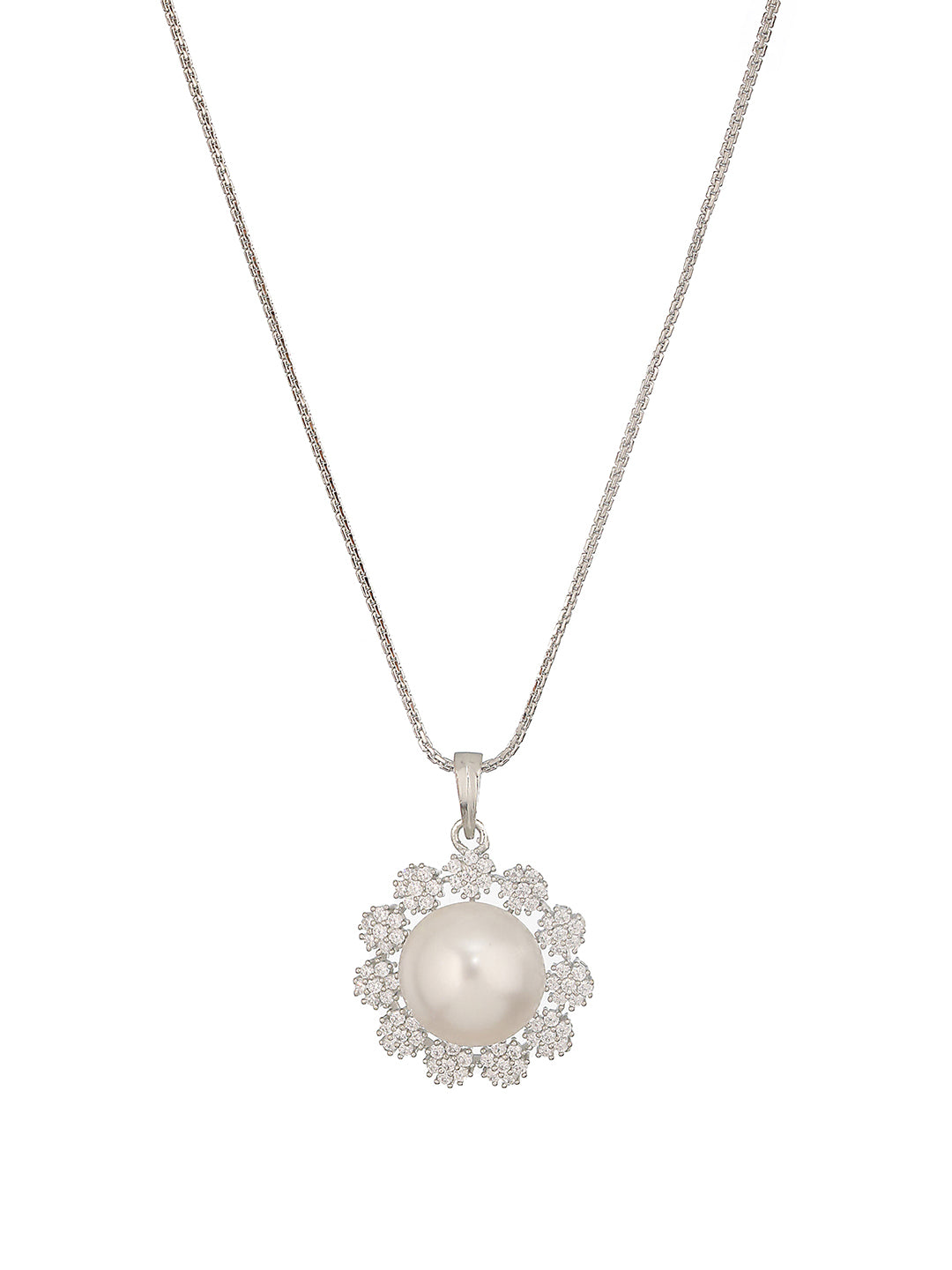 Silver Plated Faux  Pearl Beaded Statement Minimal Locket Jewellery Set