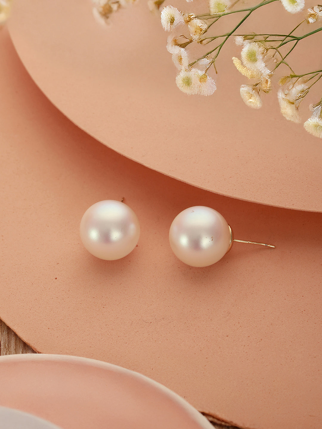 Anti-Tarnish Gold Toned Round  Pearl Studds 16 mm  Studds Earrings