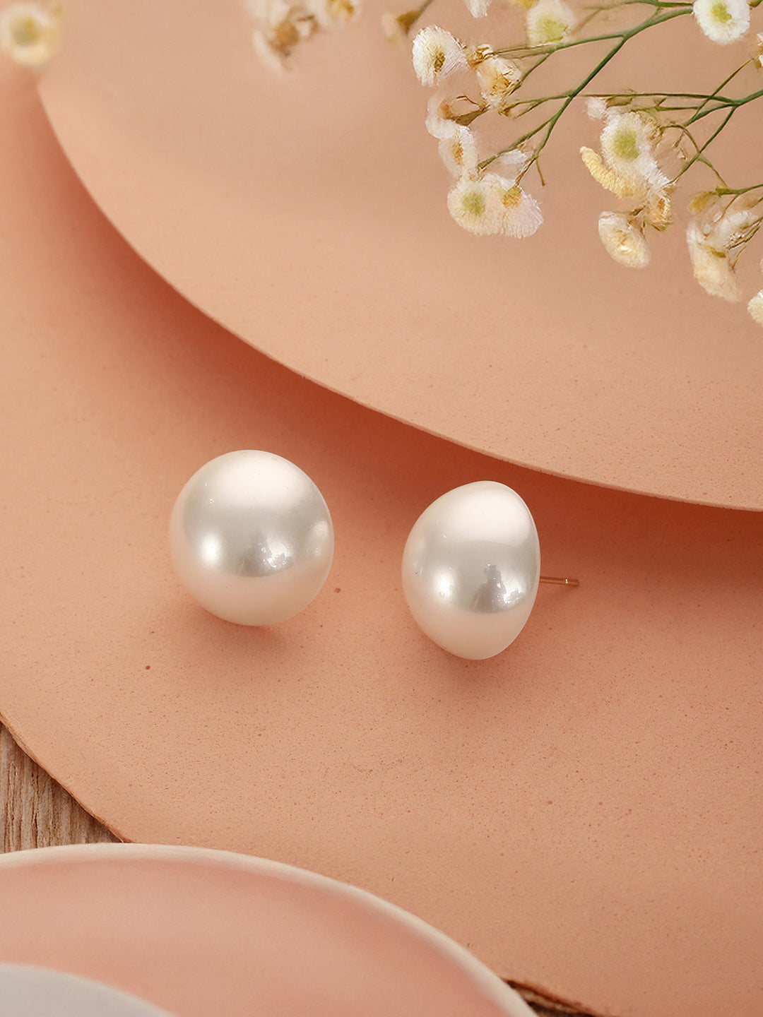 Anti-Tarnish Rhodium Toned Button Pearls Of 20mm  Dailywear Studds Earrings