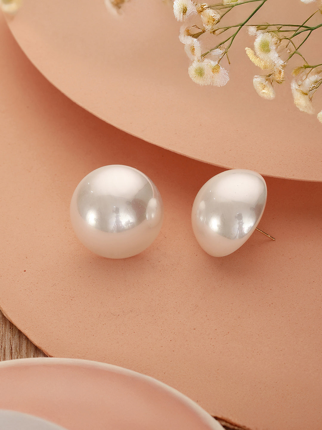 Anti-Tarnish Rhodium Toned 26 mm Round Button Pearls Large Studds Earrings
