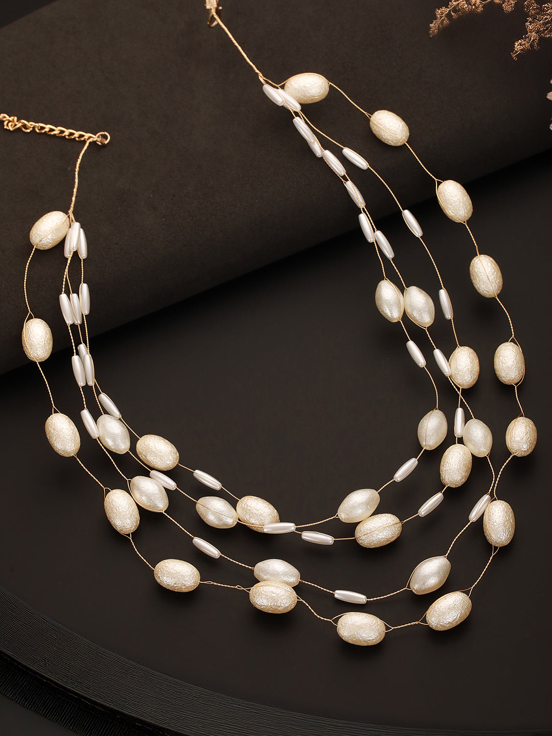 Anti-Tarnish Gold Toned Pearl Minimal Luxurious  Layered Necklace & Chain