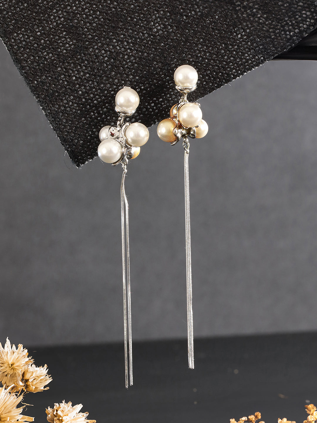 Anti-Tarnish Pearl Bunch Designer Long Chain Drop Studs Earrings