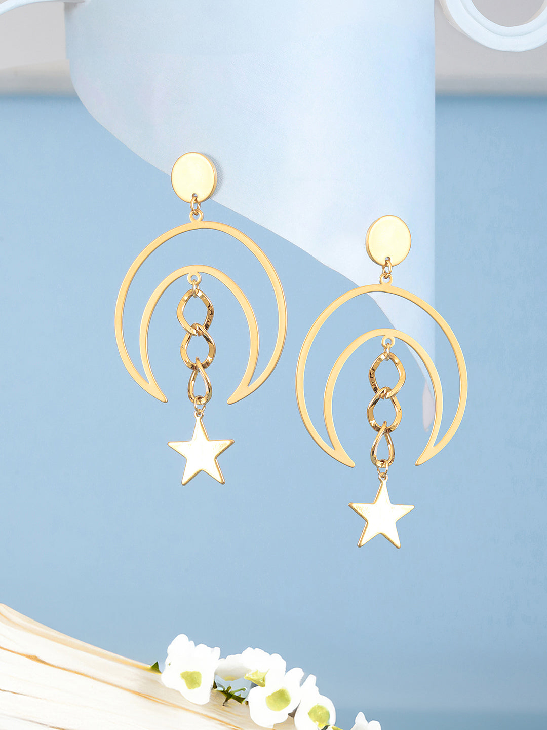 Anti-Tarnish Matt Gold Toned Chandelier Star Delicate drop earrings
