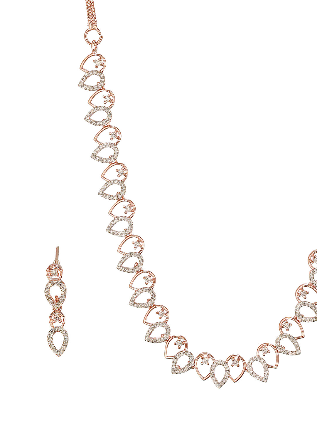 Rose Gold Toned Cubic Zircon Studded Pear Shaped Minimal Jewellery Set
