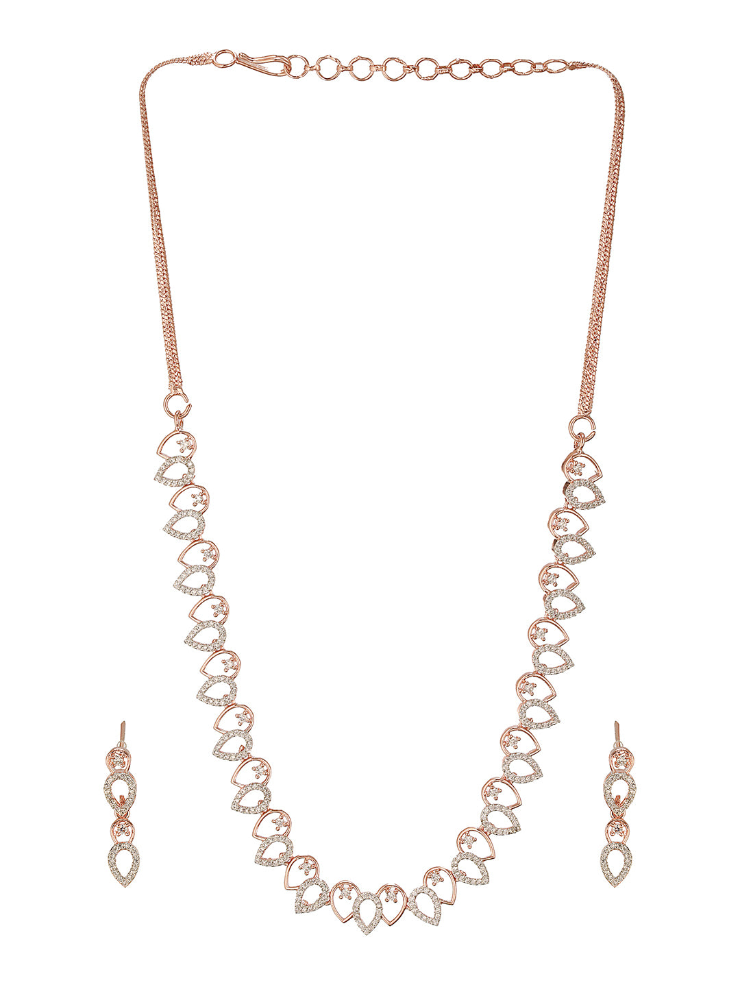 Rose Gold Toned Cubic Zircon Studded Pear Shaped Minimal Jewellery Set