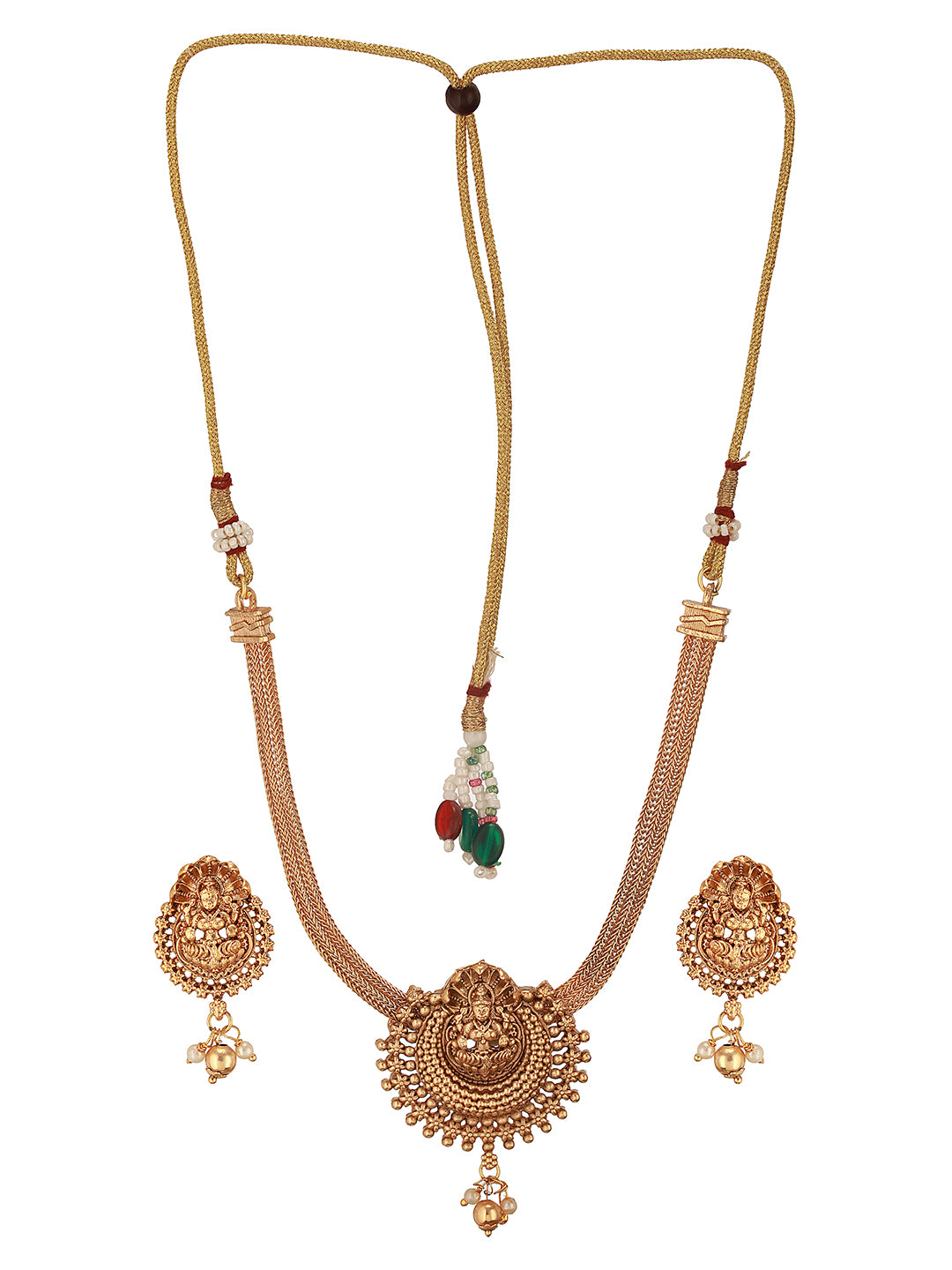 Gold Polish Flexible Brass Chain  Minimal Temple Lakshmiji Jewellery Set