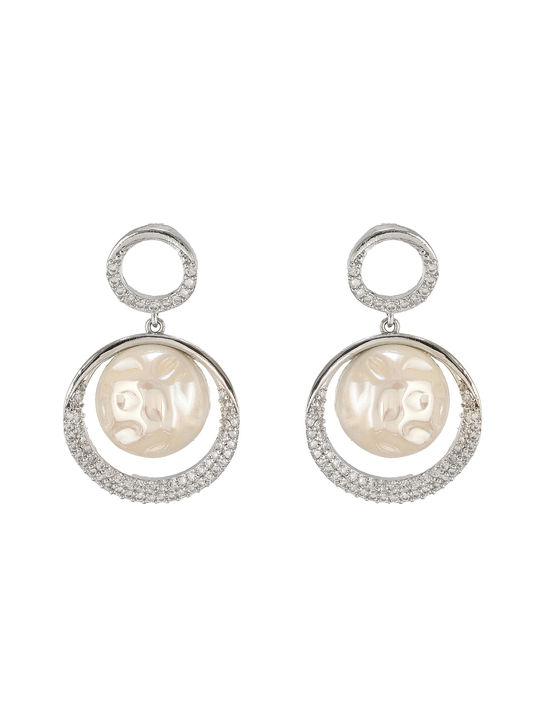Silver Plated Quirky Pearl Drop Minimal  Orbital Earrings