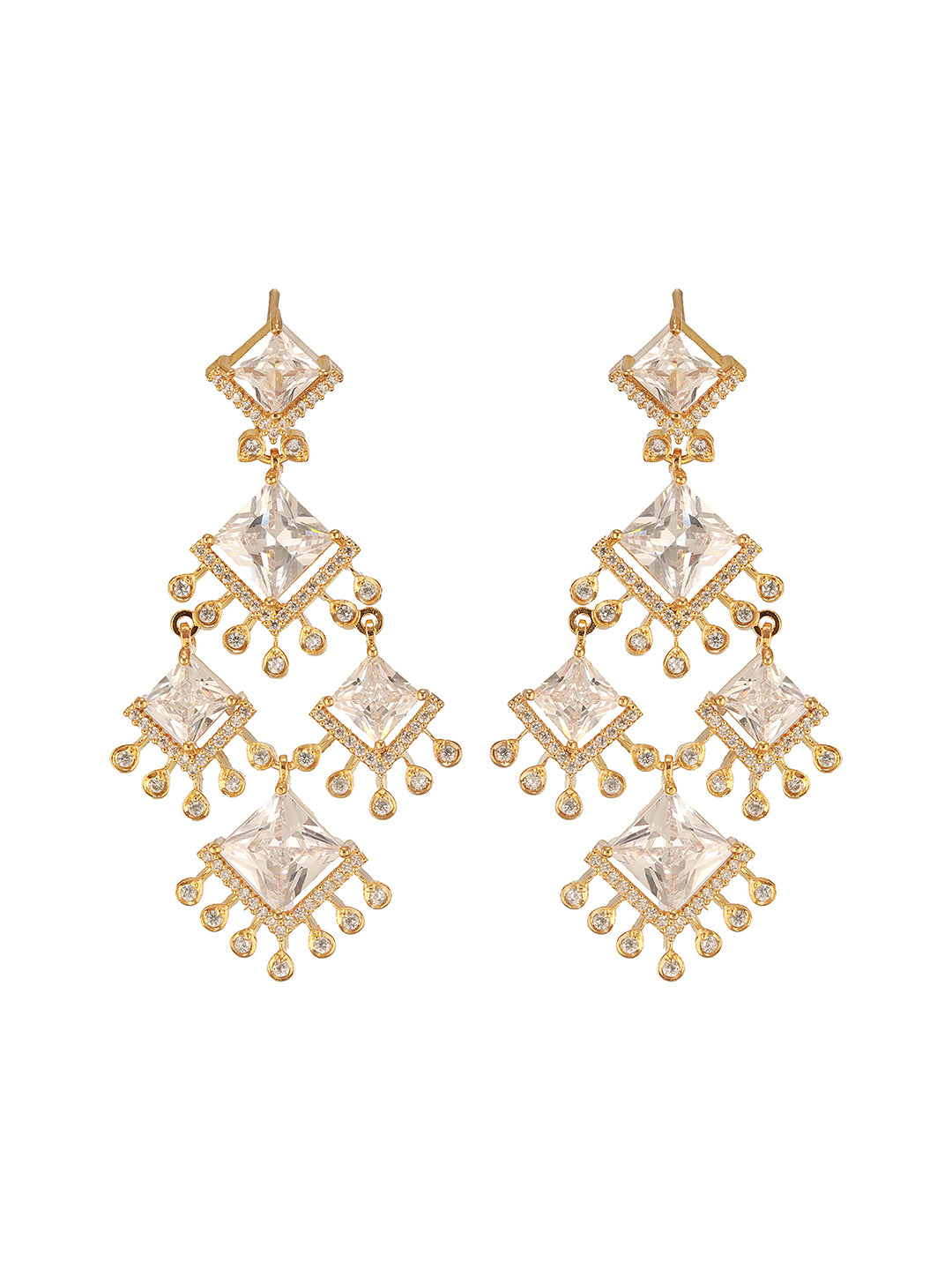 Gold Toned Cubic Zirconia Studded Designer  Chandelier  Statement Necklace Jewellery Set