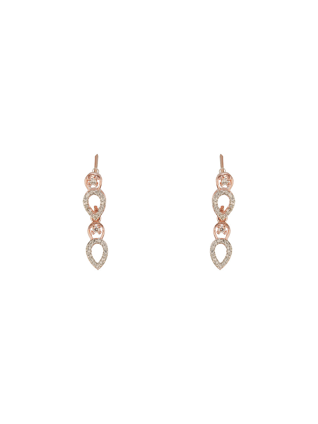 Rose Gold Toned Cubic Zircon Studded Pear Shaped Minimal Jewellery Set