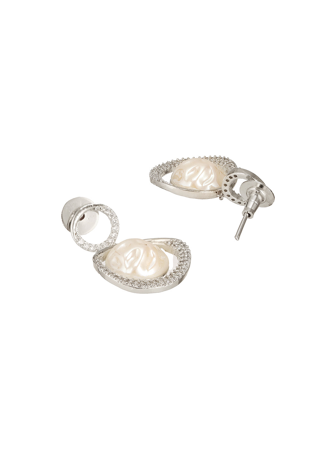 Silver Plated Quirky Pearl Drop Minimal  Orbital Earrings