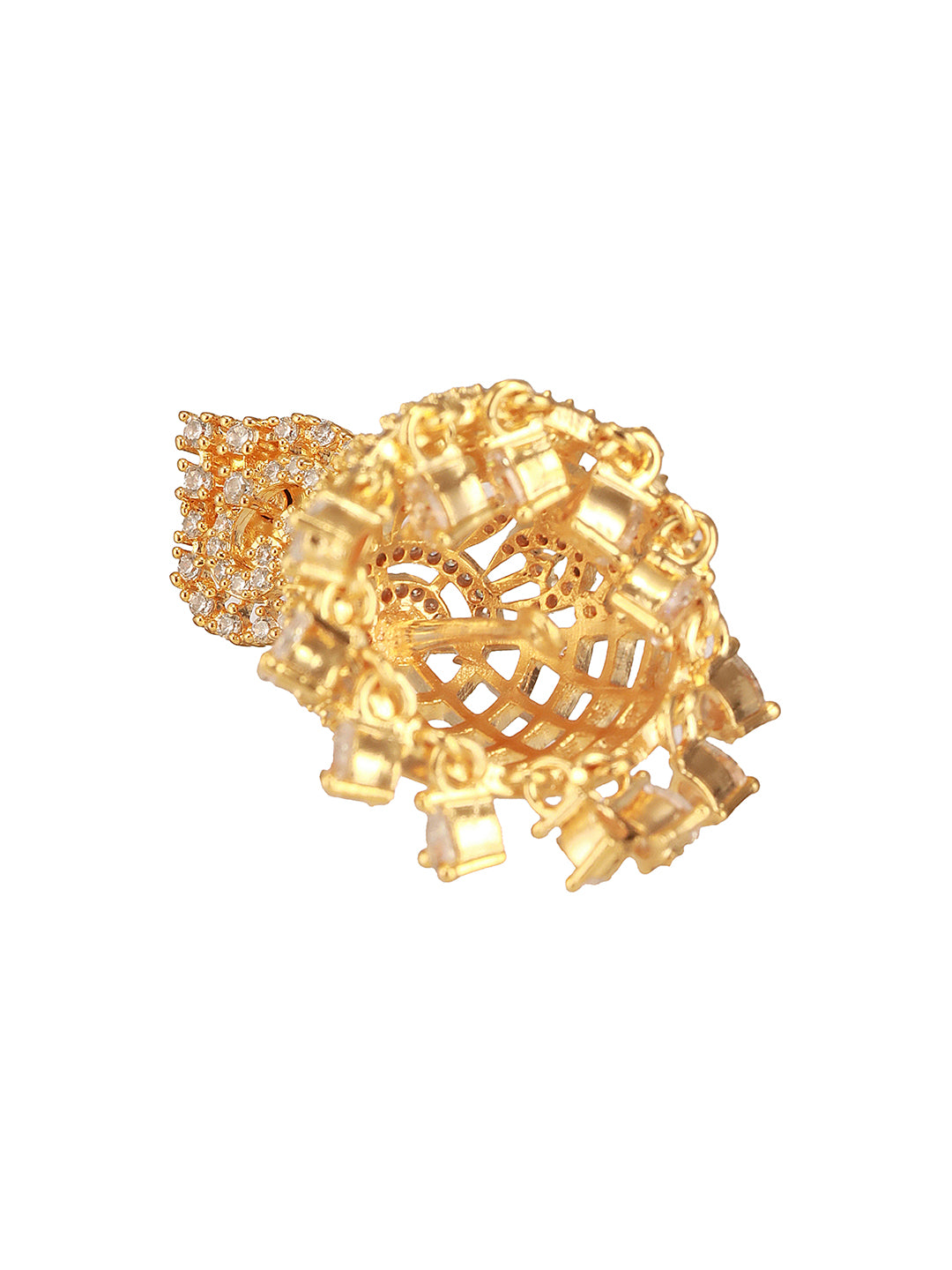 Gold Plated Cubic Zircon Studded Statement Jhumka Earrings