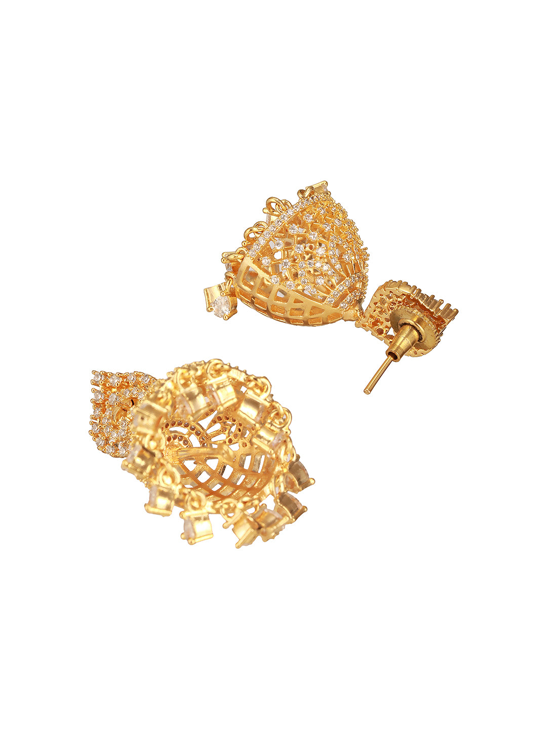 Gold Plated Cubic Zircon Studded Statement Jhumka Earrings