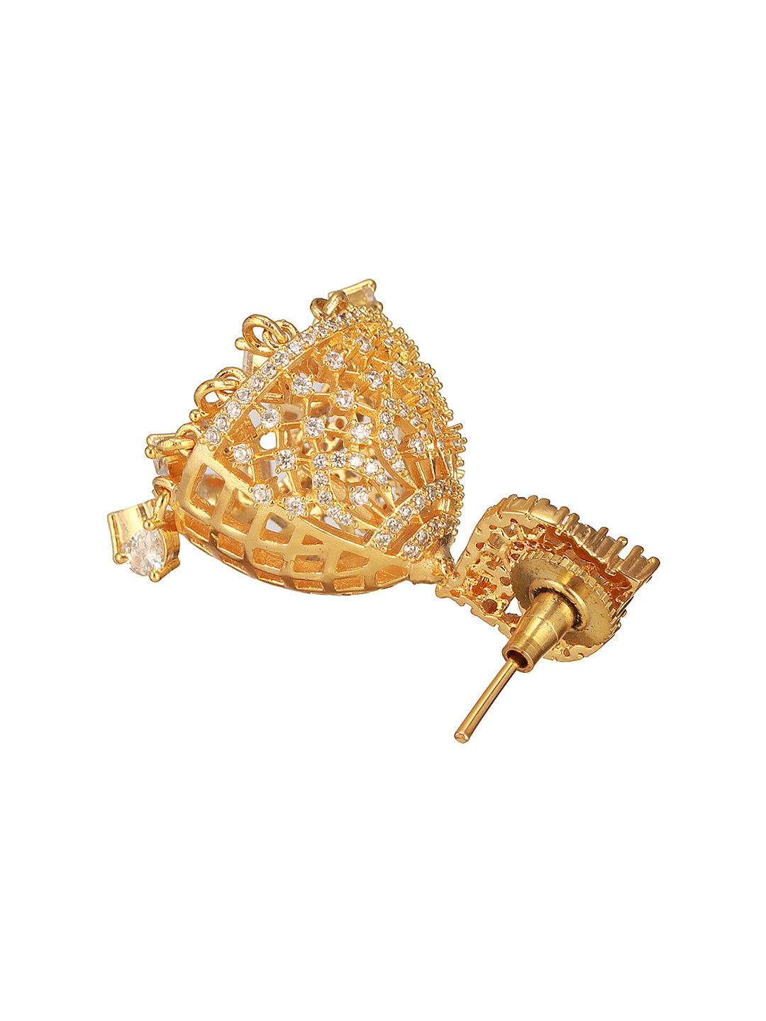 Gold Plated Cubic Zircon Studded Statement Jhumka Earrings