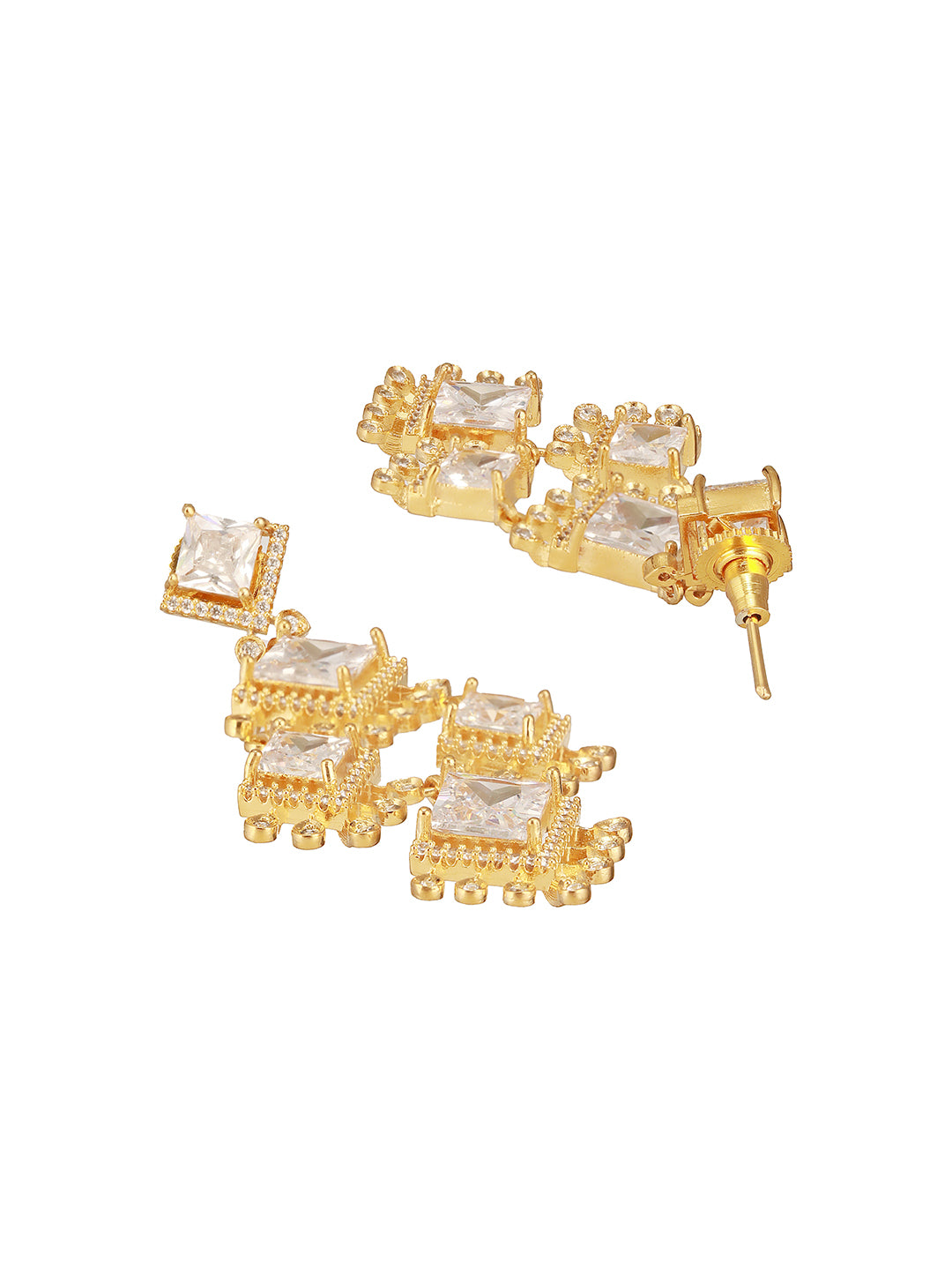 Gold Toned Cubic Zirconia Studded Designer  Chandelier  Statement Necklace Jewellery Set