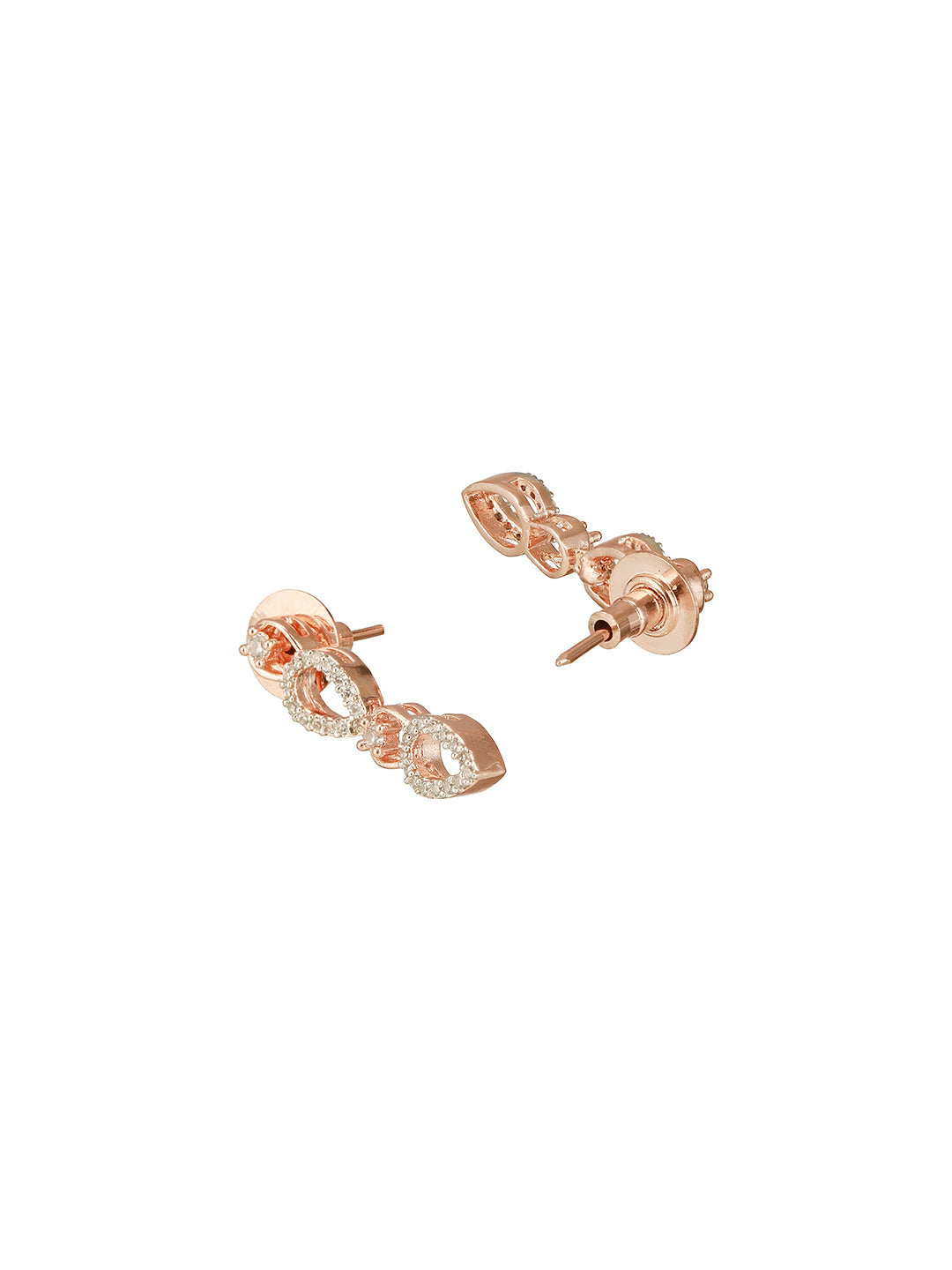 Rose Gold Toned Cubic Zircon Studded Pear Shaped Minimal Jewellery Set