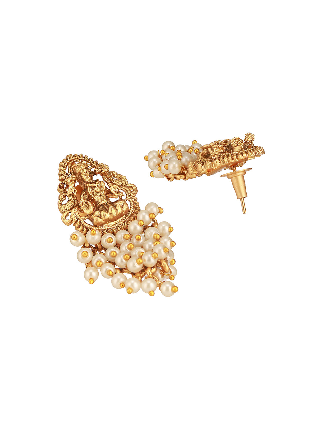 Gold Plated Pearl Beaded Haram Temple Lakshmiji Pendant Jewellery Set