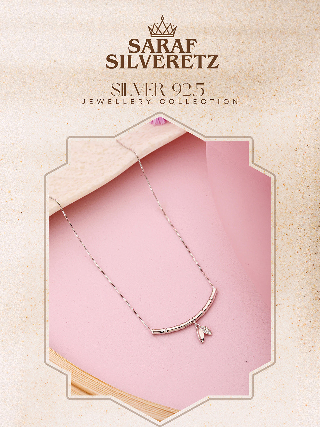 925 Sterling Silver CZ Studded Minimal Leafy Pendant Necklace & Chain