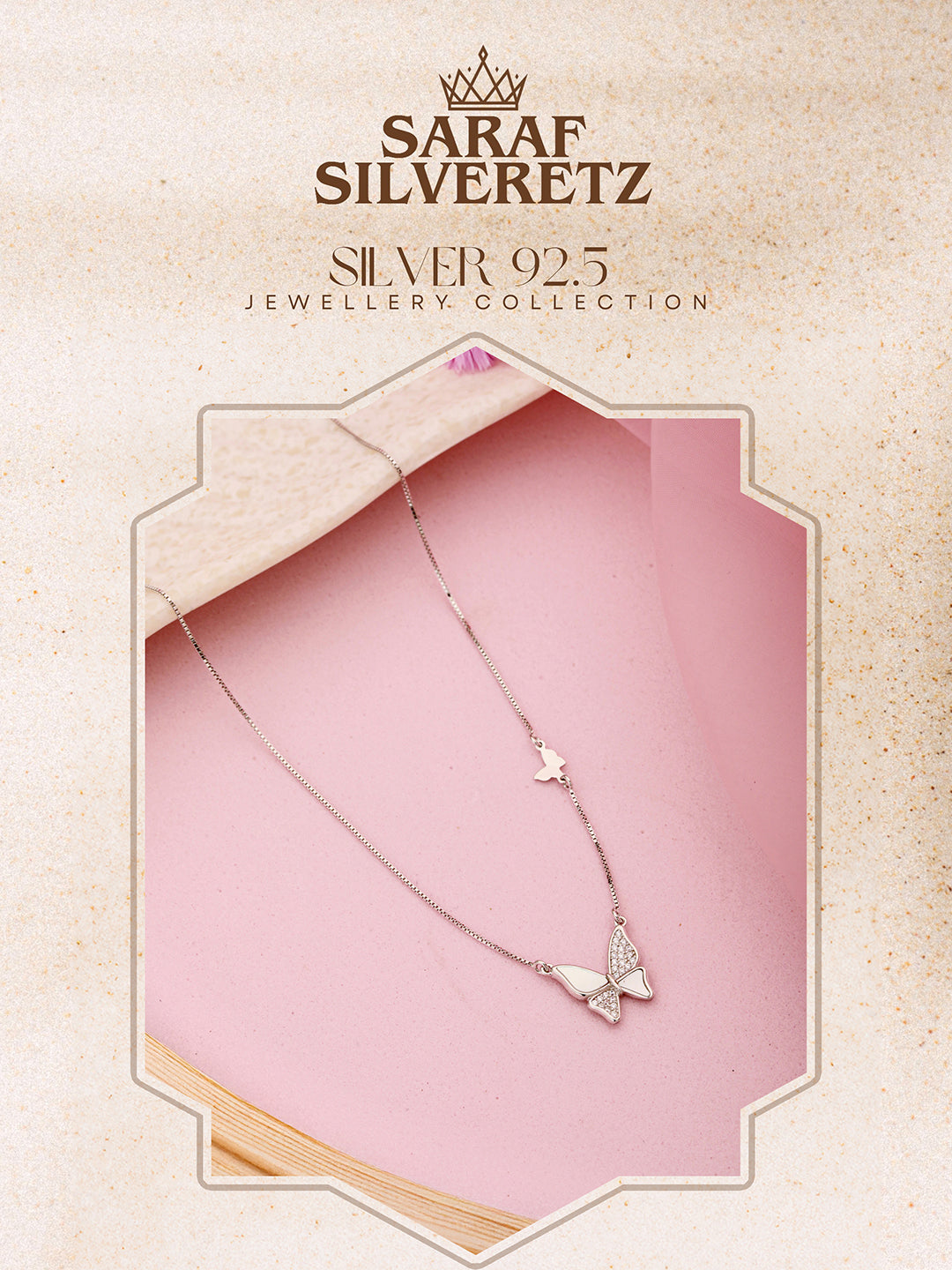 925 Sterling Silver CZ Studded Butterfly Pendant Minimal Necklace & Chain