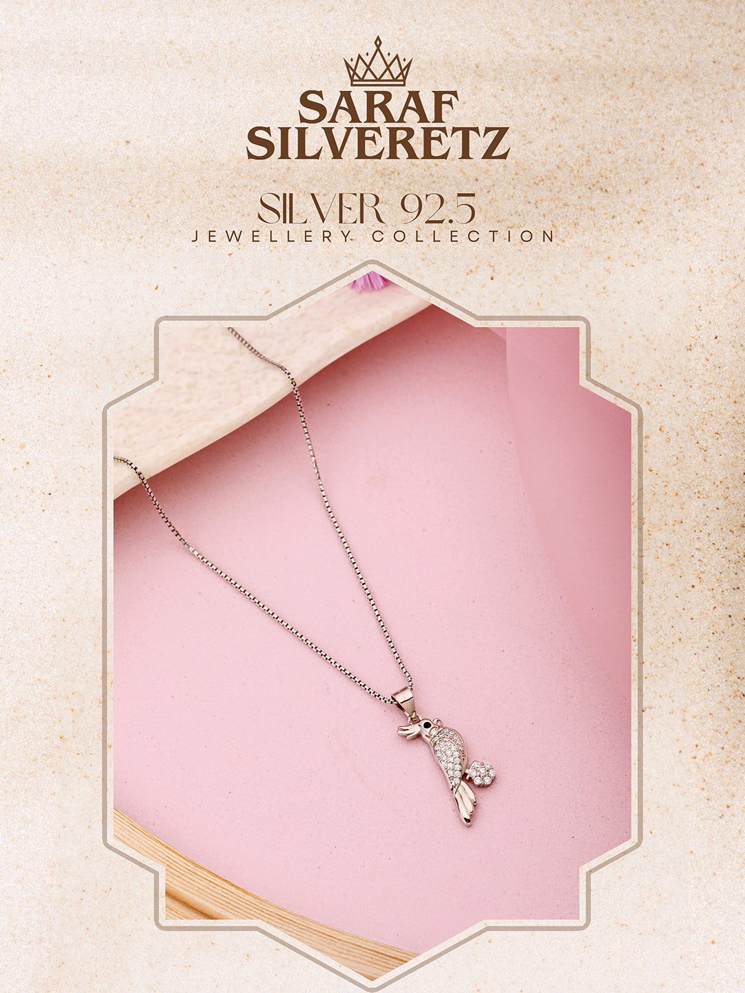 925 Sterling Silver CZ Studded Bird Shaped Charms Pendant Necklace & Chain