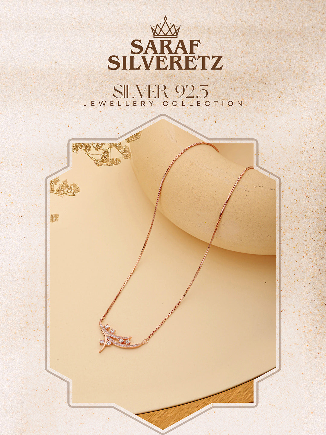 925 Sterling Silver CZ Studded Leafy Pendant Minimal Necklace & Chain