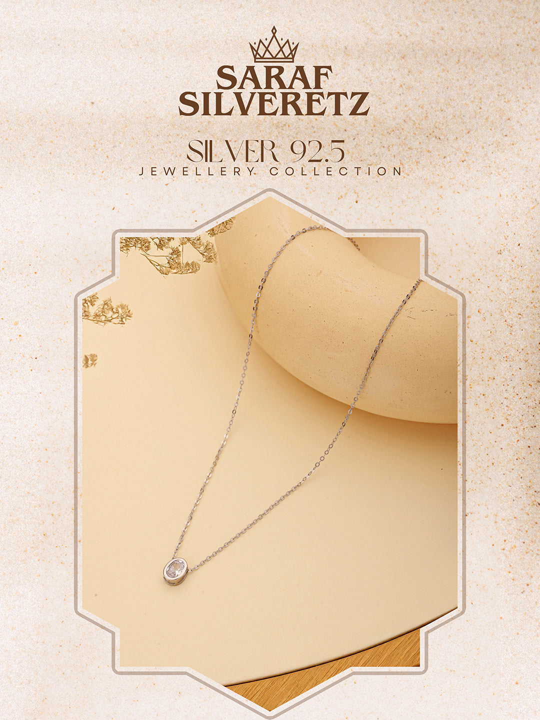 925 Sterlling Silver CZ Studded Oval AD Solitaire Pendant Necklace & Chain