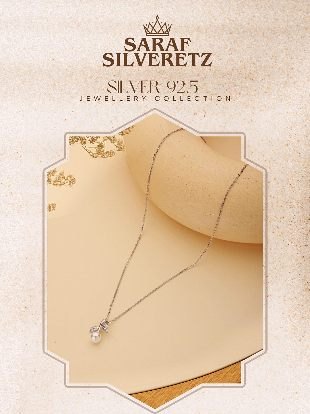925 Sterling Silver Rose Gold Plated CZ & Pearl Beaded Leafy Minimal Pendant Necklace & Chain