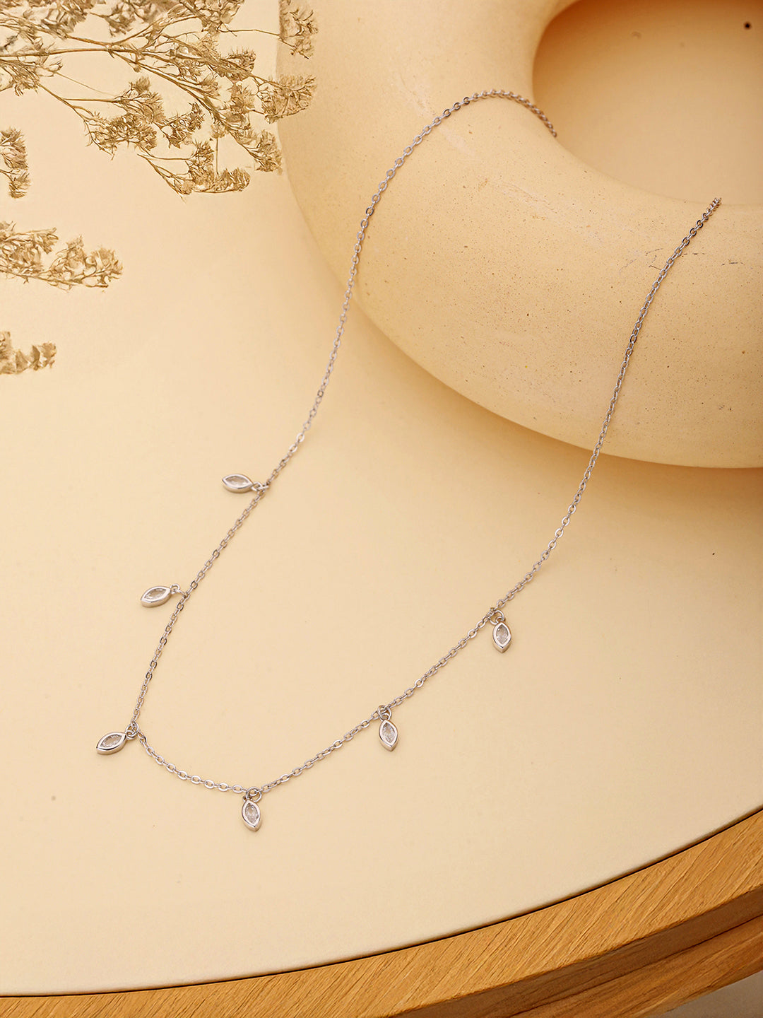 925 Sterling Silver CZ Studded Unique Solitaire Charms Necklace & Chain