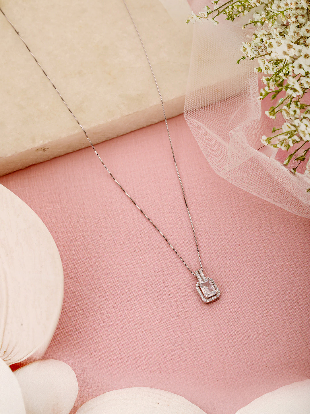 925 Sterling Silver CZ Geometric Solitaire Pendant Minimal Necklace & Chain