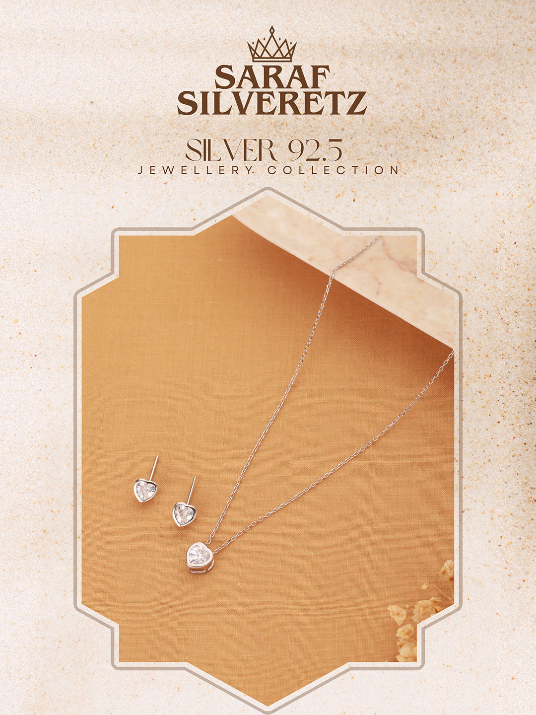 925 Sterling Silver CZ Studded Solitaire Heart Shaped Pendant Jewellery Set