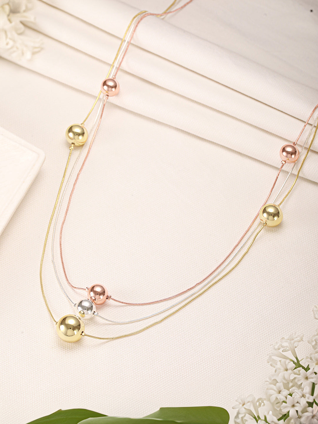 Anti-tarnish Dual Toned Ball Multi Layered Necklace & Chain
